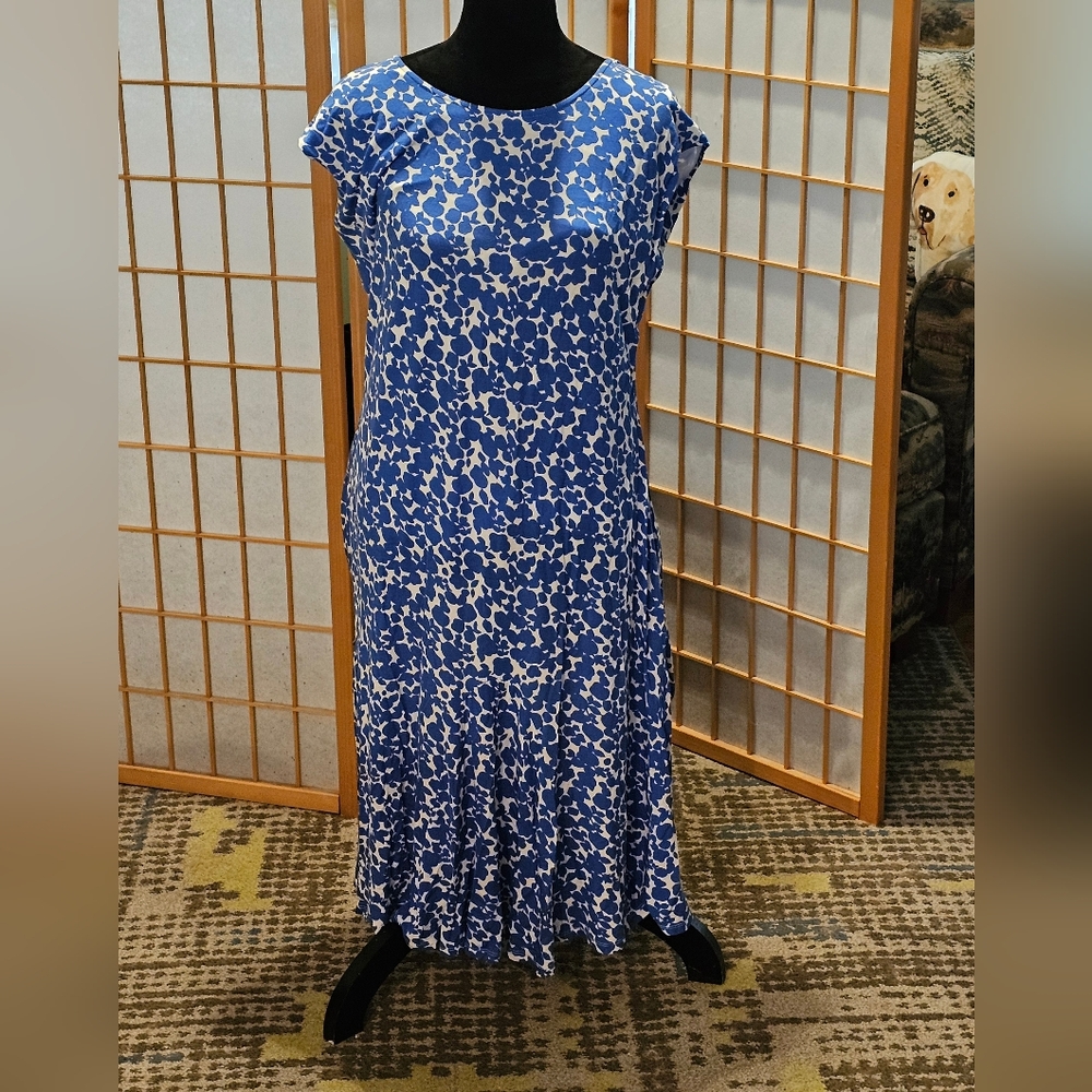 Boden♡ Avril Jersey Flouncy Dress Blue Floral Cap Sleeve 14L